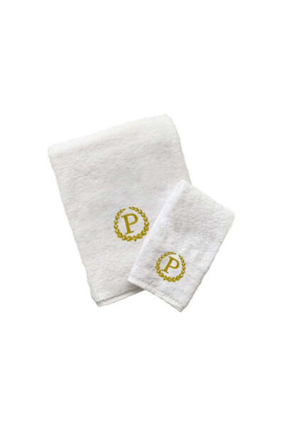 BYFT Embroidered For You منشفة يد وحمام بحرف "P" مطرزة بخيوط ذهبية من القطن، ...