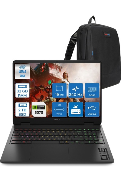 HP Omen Slim Ultra 9 285H Aı 32GB 2tbSSD 8GB/RTX5070 16" 240 Hz, 3 Ms 500 Nit...