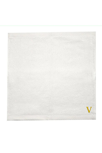 BYFT Embroidered For You Monogrammed Letter "V" FaceTowel Gold Thread Cotton ...