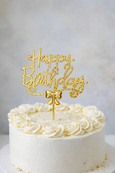 ENG PARTİ DÜNYASI Pasta Süsü Gold Renk Happy Birthday Pasta Üstü Yazısı – Işı...