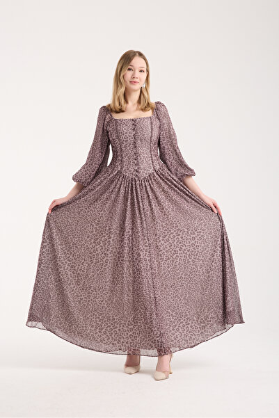 Stylish Stylish chiffon long dress with a leopard print