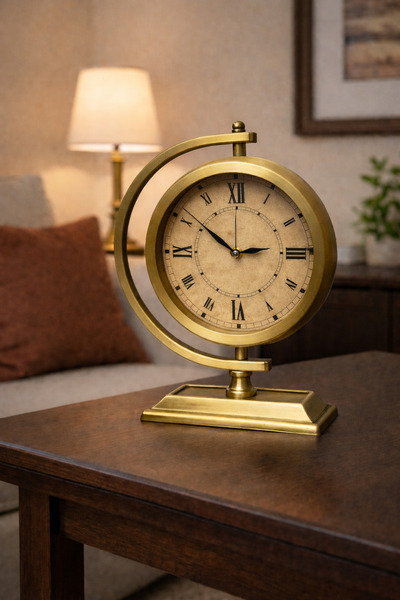 AZELON EV OFİS DEKORATİF ESKİTME RENGİNDE METAL 26 * 31 CM MASA SAATİ