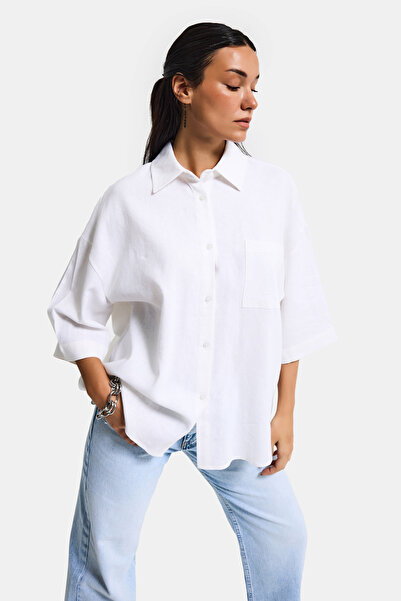 it's basic Cămașă oversize pentru femei, culoare albă, s6-2, 100% bumbac