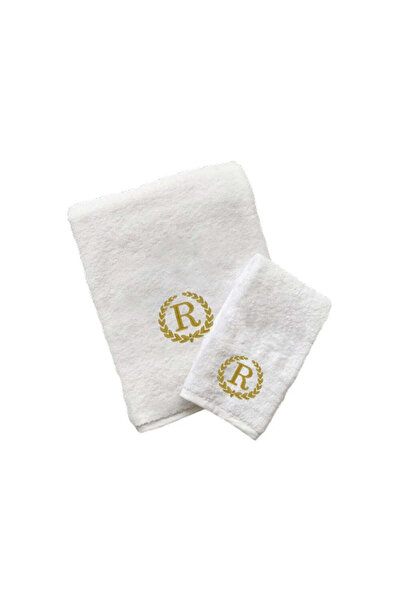 BYFT Embroidered For You منشفة يد وحمام بحرف "R" مطرزة بخيوط ذهبية من القطن، ...