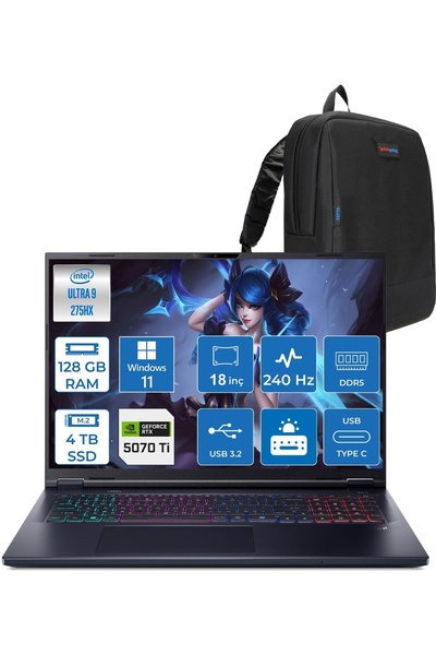 ACER Predator Neo 18 Ultra 9 275HX 128GB 4tbSSD 12GB/RTX5070Tİ 18" WIN11PRO N...