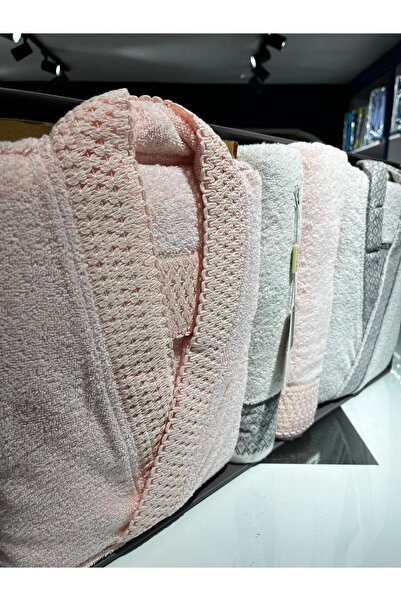 VELLON HOME 6 Piece Family Bathrobe Set Pink-Gray