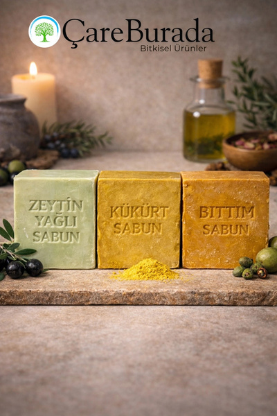 Çare Burada ÇareBurada Sabun Seti 3'lü - Zeytin Yağlı & Kükürt & Bıttım