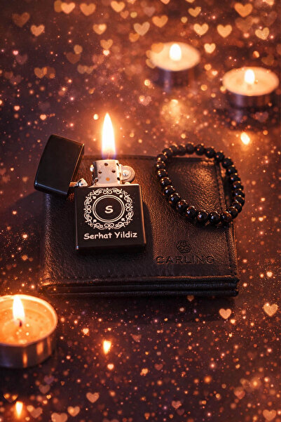 expreshediye Kişiye Özel Erkek Hediye Seti – İsimli Çakmak, Cüzdan ve Bileklik