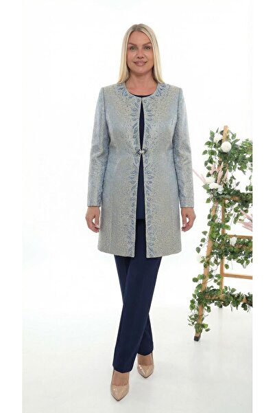 MİSS DİAMOND Elegant Stone Detailed Embroidered Navy Blue Three-Piece Trouser...