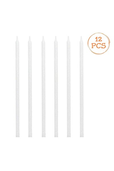 OEM White Holographic Glitter Birthday Candles 14cm - 12pcs