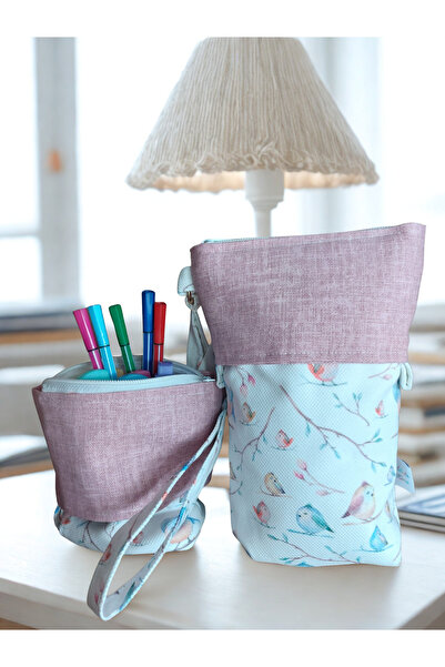 ADUŞKA Asansörlü Kalem Kutusu ( Ayakta Durabilen Teleskopik ) (kuşlu)