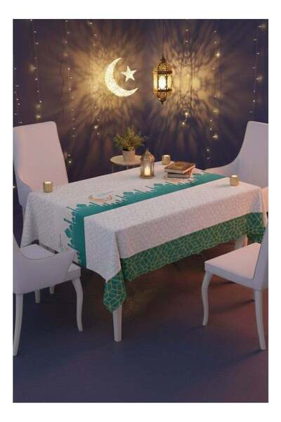 Fun Moment مفرش طاولة بنقش إسلامي يجسد شهر رمضان، مقاس 140 × 100 سم