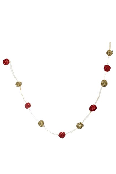 OEM Ghirlanda Decorativa de Craciun cu Globuri Rosii Aurii din Beteala - 1m