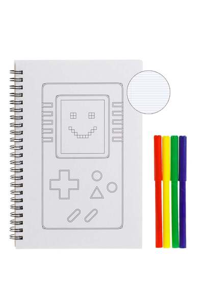 OEM A5 Dictando Notebook with Spiral & Cover Coloring Book & 4 Markers - 80 S...