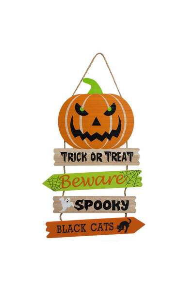 OEM Decoratiune din Lemn Suspendabila Dovleac cu Placi de Halloween 29x0.5x44cm