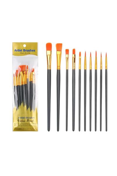 kendinyaphobi 10’lu Sanatçı Fırça Seti– Düz, Açılı ve İnce Uçlu– Yağlı Boya, ...
