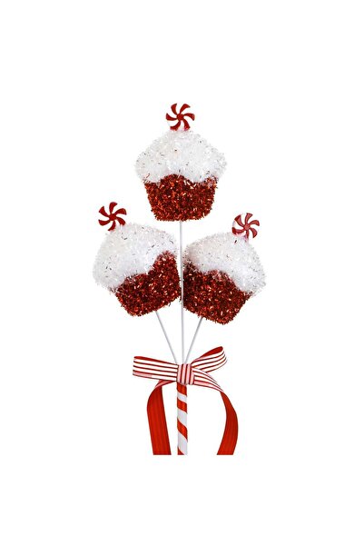 OEM Ornament Brad de Craciun Stick cu Candy Cupcakes Rosii Albe & Beteala 52cm