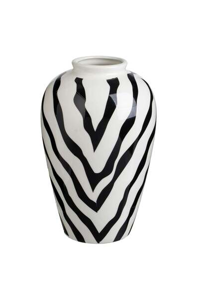 OEM White Ceramic Vase with Black Stripes Ø15x24cm