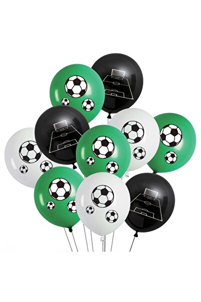 OEM Green & White Party Balloons with Ball Pattern 30cm - 10pcs