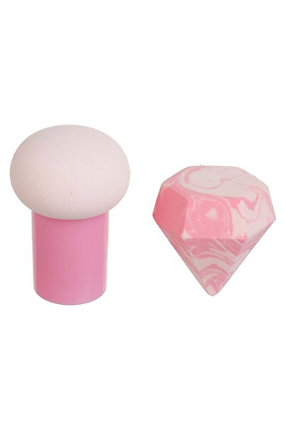 OEM Red and White Makeup Sponges with Handle & Diamond Shape - 2pcs