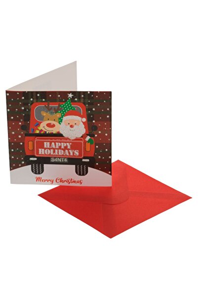 OEM Felicitare Mini cu Mos Craciun Ren Carouri Verde Rosii Glitter 9,5x9,5cm ...