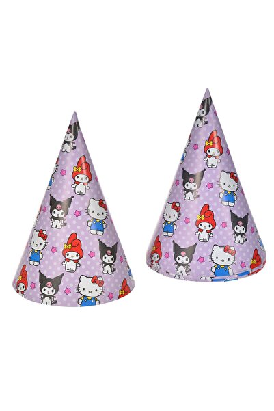 OEM Lilac Polka Dot Cardboard Party Hats Hello Kitty & Kuromi Model 16cm - 6pcs