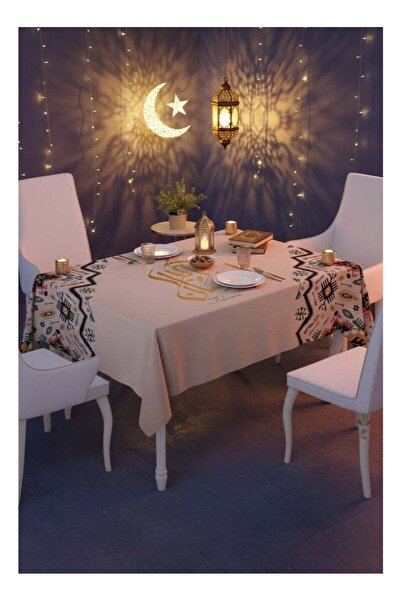 Fun Moment مفرش طاولة بنقش إسلامي يجسد شهر رمضان، مقاس 140 × 100 سم