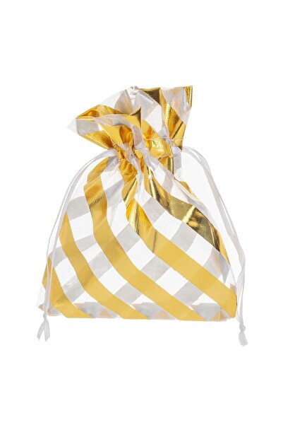OEM Λευκή Τσάντα από οργάντζα με ρίγες από χρυσό αλουμινόχαρτο 10x13εκ.