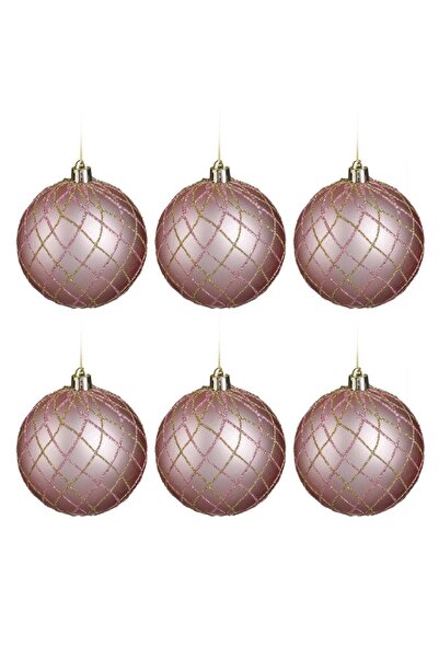 OEM Σετ Χριστουγεννιάτικων Μπαλών Ματ Ροζ με Σαμπανιζέ Ροζ Γκλίτερ Σχέδιο Ø8c...