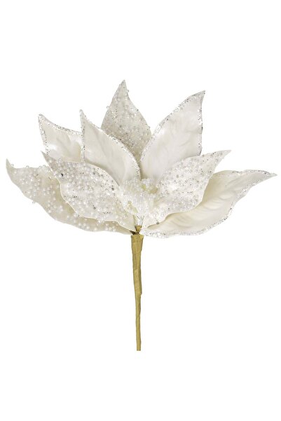 OEM Διακοσμητικό Χριστουγεννιάτικο Λουλούδι Λευκό με Χάντρες 27εκ.