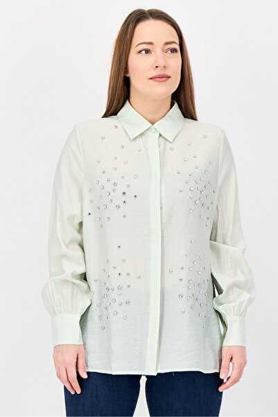 Bebe Women Spread Collar Long Sleeve Textured Shirt, Sage Green