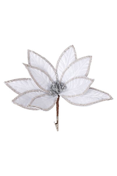 OEM White Christmas Decorative Flower with Silver Glitter Rhinestones & Clips...