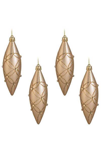 OEM Set Ornamente de Craciun Turturi Sampanii cu Glitter & Pietre 12cm - 4buc