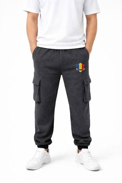 MODA Romania Logo Printed Anthracite Cargo Pocket Rubber Leg Men's Sweatpants