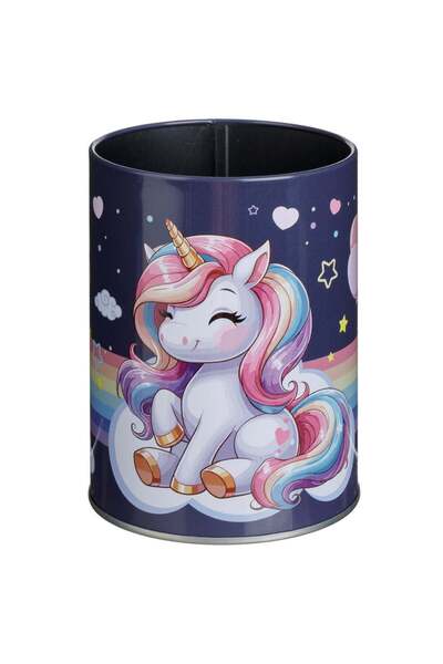 OEM Μπλε Μεταλλική Θήκη για Στυλό με Σχέδιο Μονόκερου Ø8x10cm