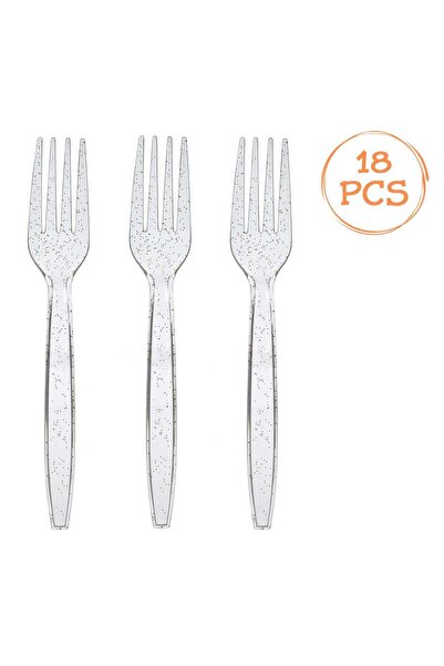 OEM Reusable Transparent Plastic Party Forks with Gold Glitter 15.8cm - 18pcs