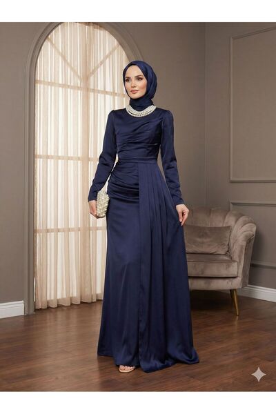 STİLZERAFET Women's Side Cape Pearl Necklace Evening Dress