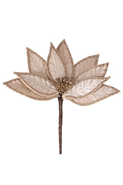 OEM Floare Decorativa de Craciun Bej Catifelata cu Margele Roz Aurii & Glitte...