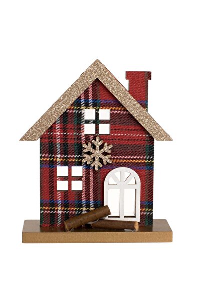 OEM Κόκκινο καρό χριστουγεννιάτικο ξύλινο σπιτάκι 12x15εκ.