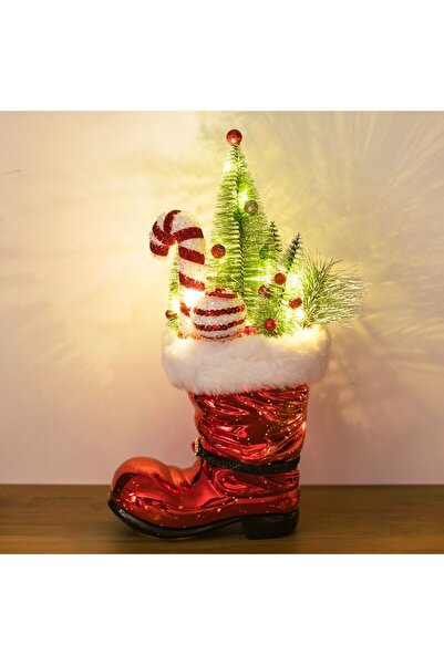 OEM Χριστουγεννιάτικη Διακοσμητική Μπότα με Γλυκόδεντρο & LED 18x9x40εκ.