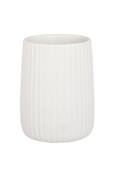 OEM White Ceramic Toothbrush Holder with Stripes Ø7x10cm
