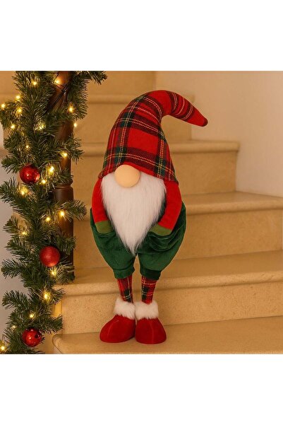 OEM Figurina Decorativa de Craciun Gnome cu Salopeta Verde & Caciula in Carou...