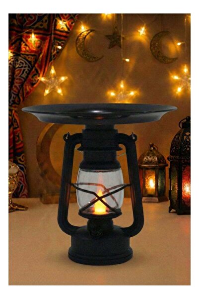 Fun Moment فانوس رمضاني تقليدي باللون الأسود مع طبق تقديم