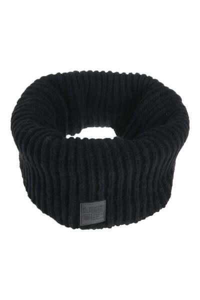 OEM Black Knitted Circular Scarf with Black Faux Fur & Grey Patch for Men