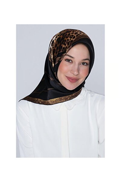 Armine وشاح نوستالجي سورا الحريري IST 7583-17 بنمط الفهد باللون الأزرق الداكن