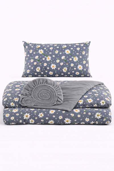 İQON Elastic Sheet Duvet Cover Set Single Size Otlt1 Pptya Gray