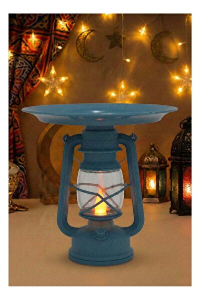 Fun Moment فانوس رمضاني تقليدي بلون أزرق سماوي زاهٍ مع طبق تقديم