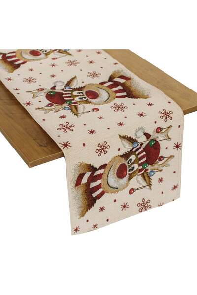 OEM Christmas Decorative Runner Tapestry Beige with Reindeer Pattern 150x33cm