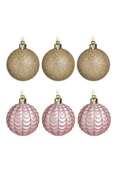 OEM Set Globuri de Craciun Roz Mate & Sampanii cu Glitter Ø6cm - 6buc