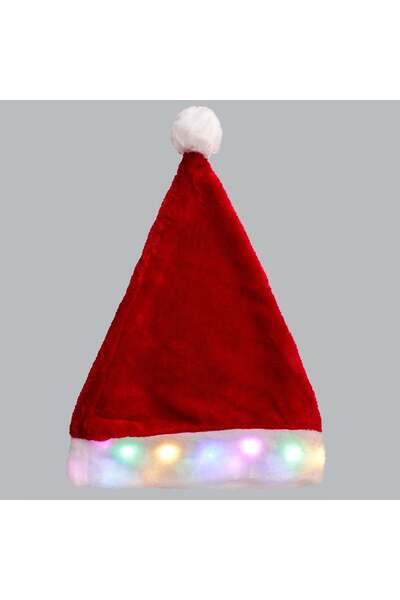 OEM Caciula Mos Craciun din Blana Artificiala Rosie cu LED-uri Colorate